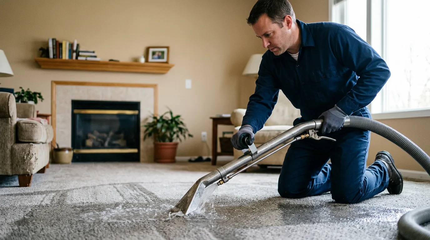 Water damage restoration technician working near Wallpack Center, NJ